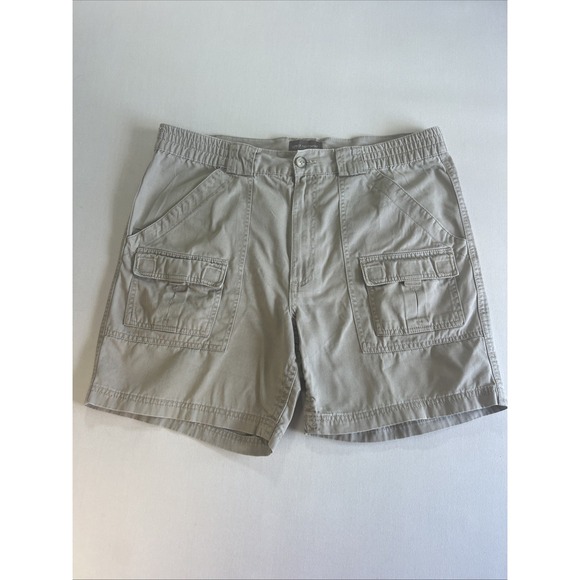 Great Northwest Mens Elastic Waist Cargo Shorts Sz.36 Khaki 100% Cotton Hiking - Picture 1 of 10